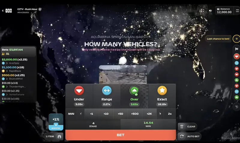 CCTV Rush Hour San Marco night session, Under, Range, Over and Exact exotic bet types displayed